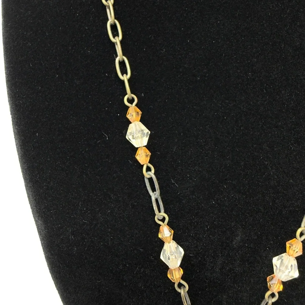 Vintage NY Pendant Beaded Necklace Amber Crystal‎ Boho 10.5 Inch
